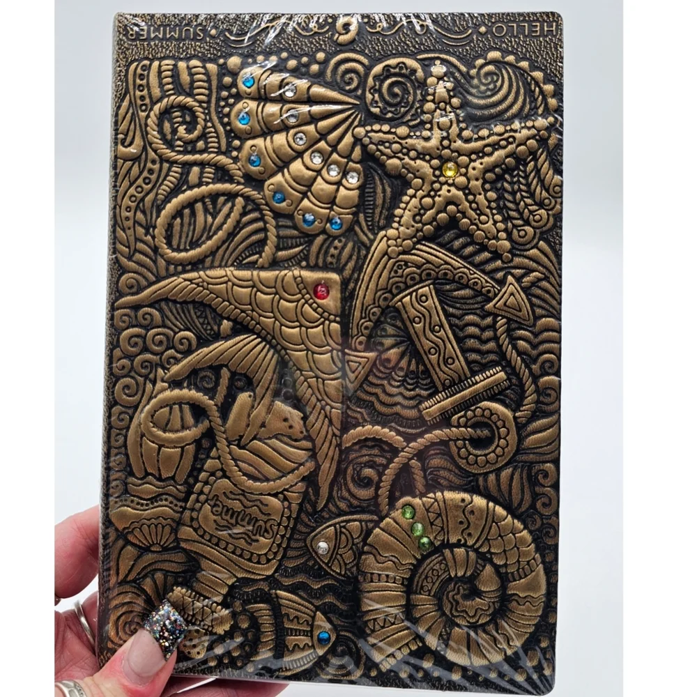 Bronze Tone Nautical Ocean 3D Jeweled Diary Notebook